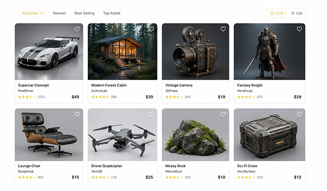 3D asset marketplace preview tile