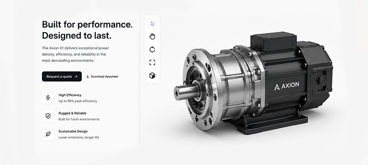 Interactive 3D product shown on a product website or landing page